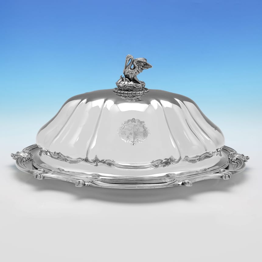 Antique Sterling Silver Meat Dish and Cover - Benjamin Smith Iii, hallmarked in 1838 London - Victorian