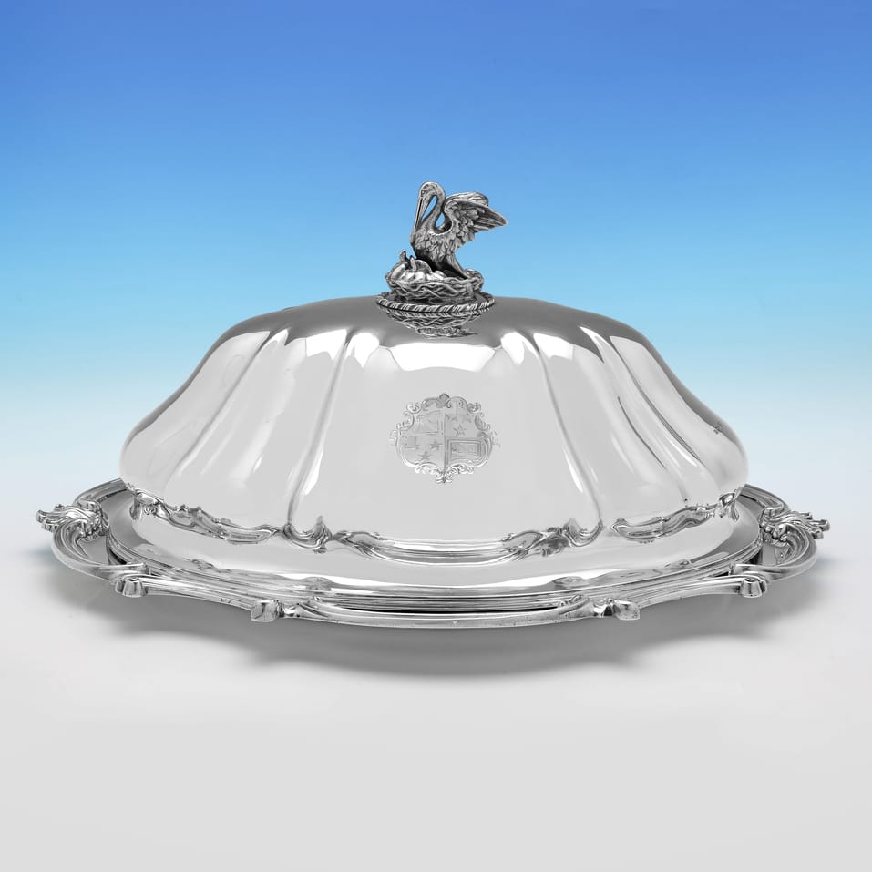 Antique Sterling Silver Meat Dish and Cover - Benjamin Smith III, hallmarked in 1838 London - Victorian