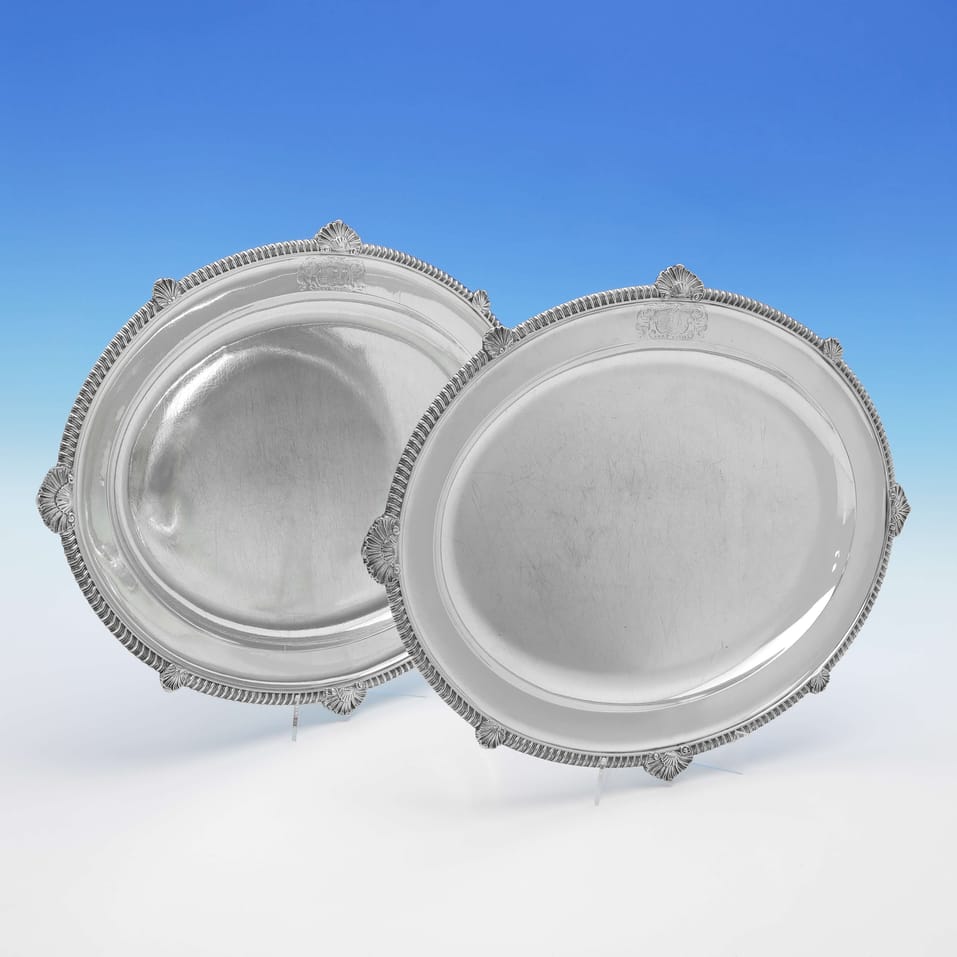 Antique Sterling Silver Pair of Meat Dishes - William Eley II, hallmarked in 1822 London - George IV