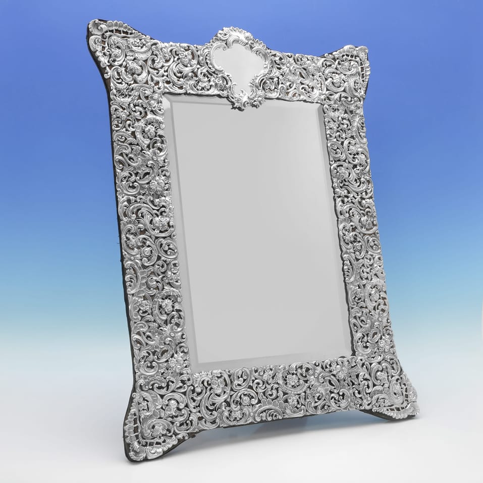 Antique Sterling Silver Table Mirror - William Comyns, hallmarked in 1894 London - Victorian