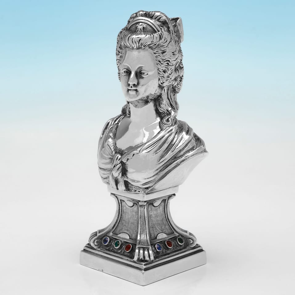 Antique Sterling Silver Bust of Marie Antoinette - hallmarked in 1902 London - Edwardian