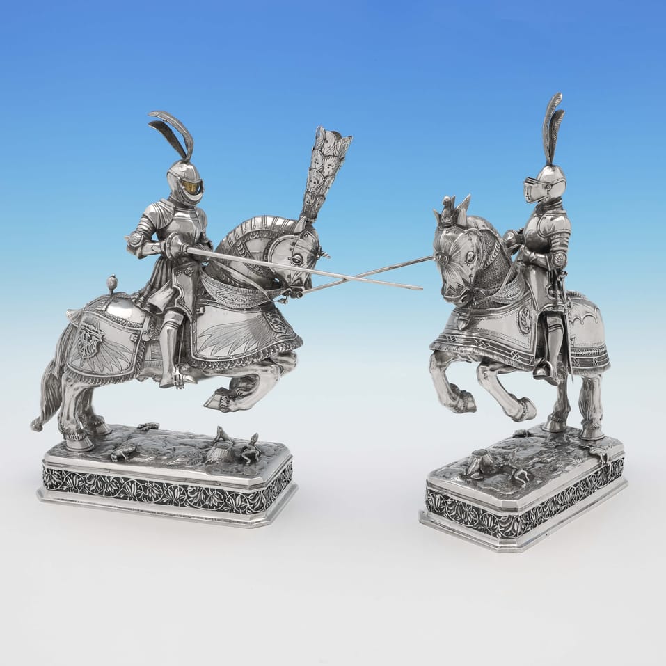 Sterling Silver Knights On Horseback - Israel Segalov, hallmarked in 1927 London - George V