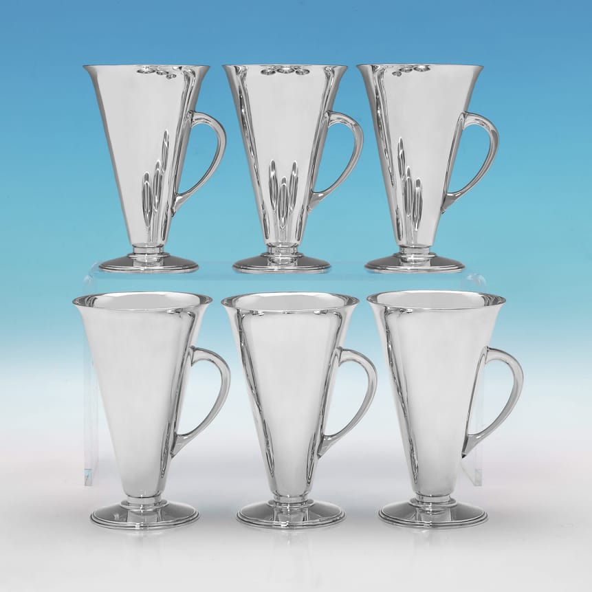 Sterling Silver Set of Six Art Deco Mugs - Asprey & Co. Ltd., hallmarked in 1936 Sheffield - Edward VIII