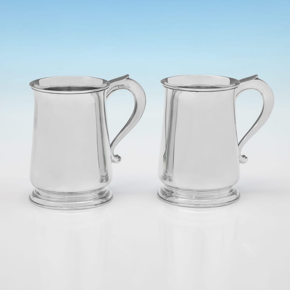 Sterling Silver Pair of Mugs - Edward Barnard & Sons, hallmarked in 1956 London - Elizabeth II