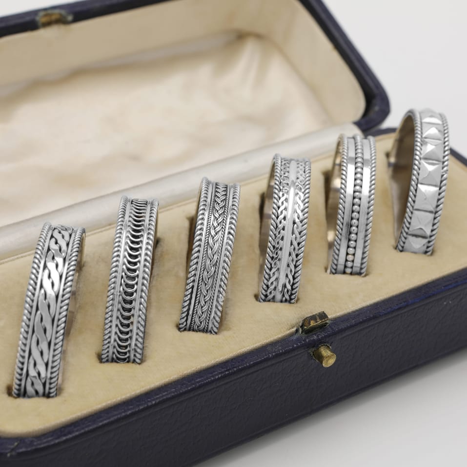 Sterling Silver Set of 6 Napkin Rings - H. G. Murphy, hallmarked in 1929 London - George V - Image 2