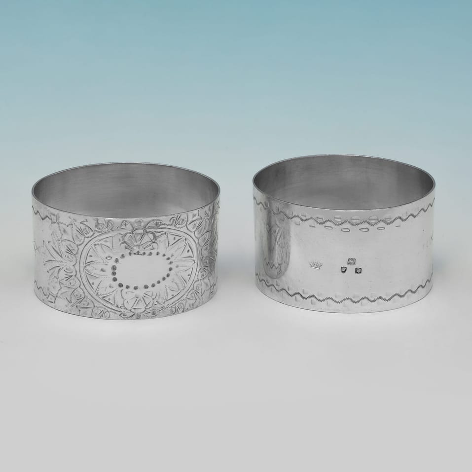 Antique Sterling Silver Set of 6 Napkin Rings - William Hutton, hallmarked in 1896 London - Victorian - Image 2