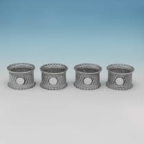 Antique Sterling Silver Set of 4 Napkin Rings - E. S. Barnsley & Co., hallmarked in 1890 Birmingham - Victorian - Thumbnail 1