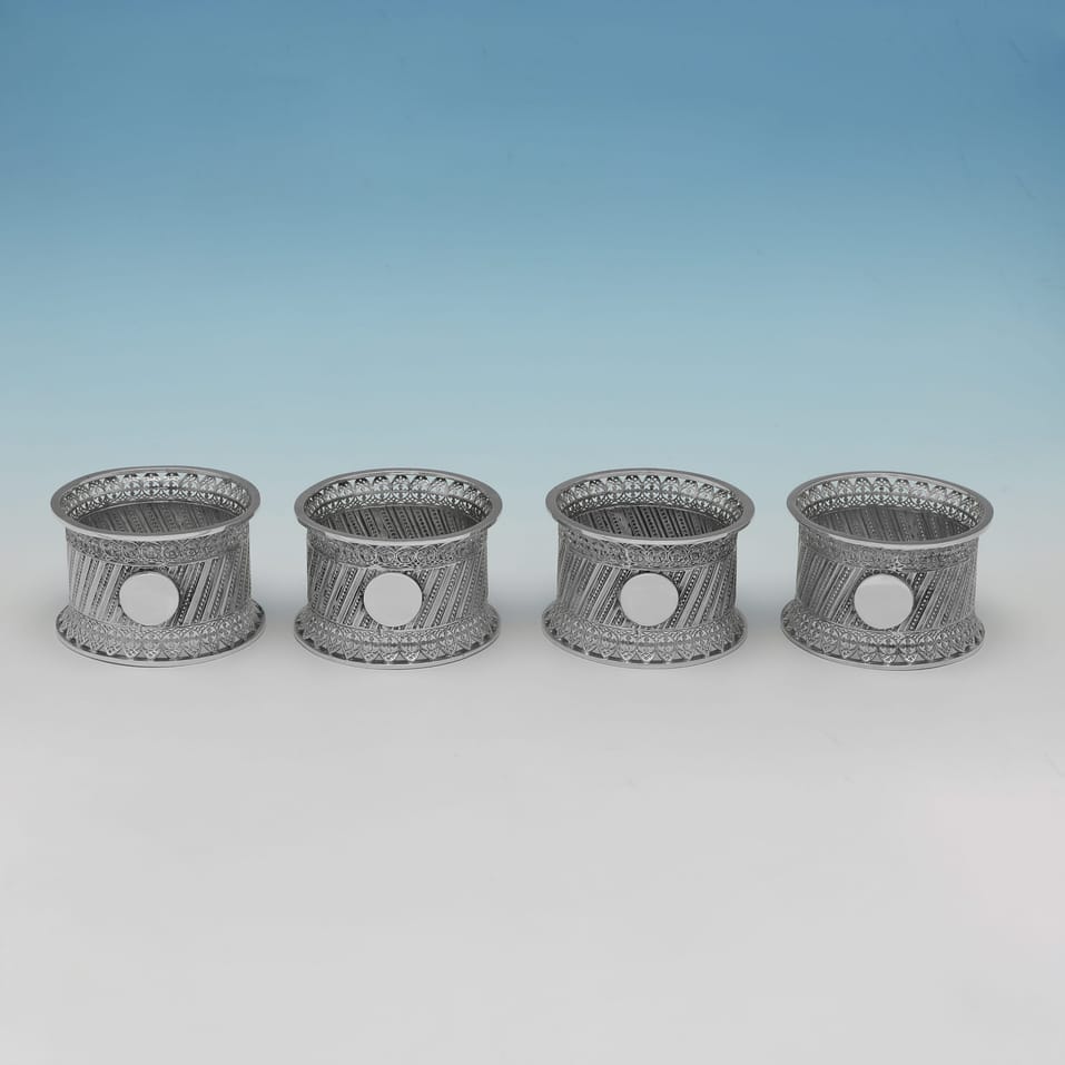 Antique Sterling Silver Set of 4 Napkin Rings - E. S. Barnsley & Co., hallmarked in 1890 Birmingham - Victorian - Image 1