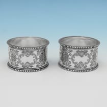 Antique Sterling Silver Pair of Napkin Rings - Martin & Hall, hallmarked in 1906 Sheffield - Edwardian - Thumbnail 4