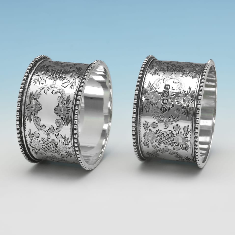 Antique Sterling Silver Pair of Napkin Rings - Martin & Hall, hallmarked in 1906 Sheffield - Edwardian - Image 5