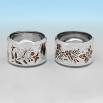 Antique Sterling Silver & Enamel Pair of Napkin Rings - Elkington & Co., hallmarked in 1880 Birmingham - Victorian - Thumbnail 2