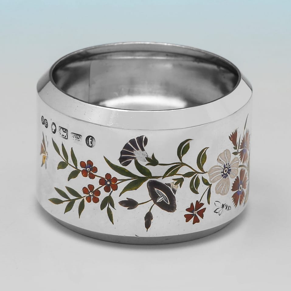 Antique Sterling Silver & Enamel Pair of Napkin Rings - Elkington & Co., hallmarked in 1880 Birmingham - Victorian - Image 4