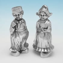 Antique 800 Standard Silver Novelty Pair of Pepper Pots - made circa 1910 - Victorian - Thumbnail 1