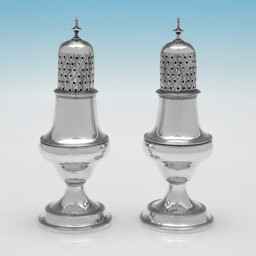 Antique Sterling Silver Pair of Pepper Pots - Charles Chesterman, hallmarked in 1792 London - George III