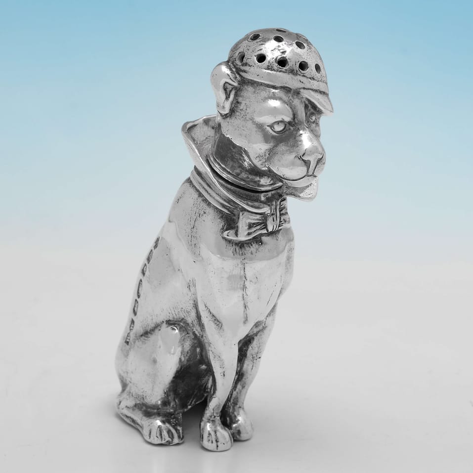 Sterling Silver 'Dog' Pepper Pot - hallmarked in 2000 London - Elizabeth II