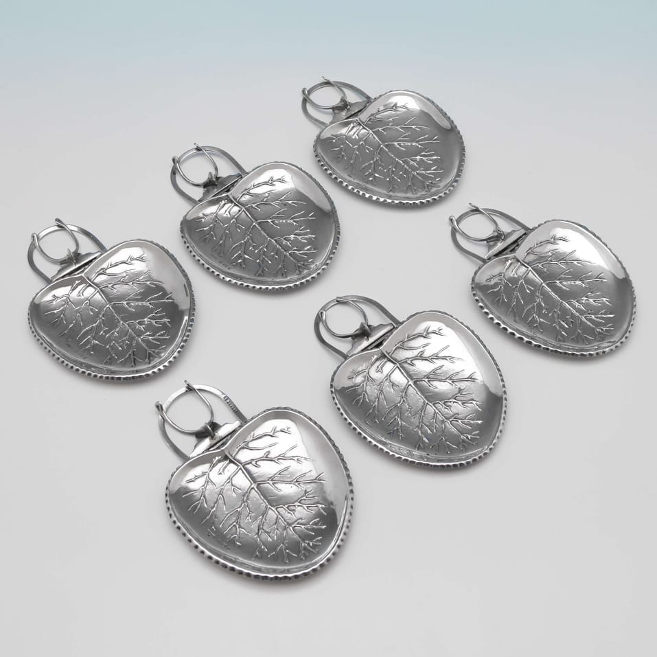 Antique Sterling Silver Set of Six Clip-On Plates - Grey & Co., hallmarked in 1903 Birmingham - Edwardian