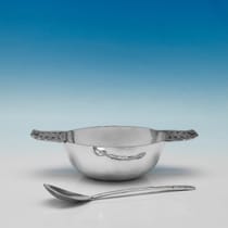 Sterling Silver Arts & Crafts Movement Quaich & Spoon Set - R. E. Stone, hallmarked in 1937 London - George VI - Thumbnail 2