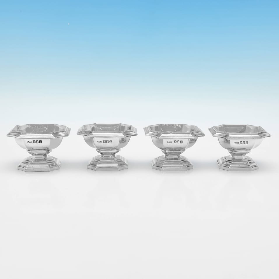 Antique Britannia Standard Silver Set of 4 Salt Cellars - L. A. Crichton, hallmarked in 1912 London - George V