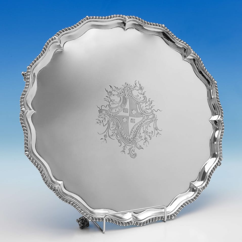 Antique Sterling Silver 14 Inch Diameter Salver - Hannam & Crouch, hallmarked in 1772 London - George III