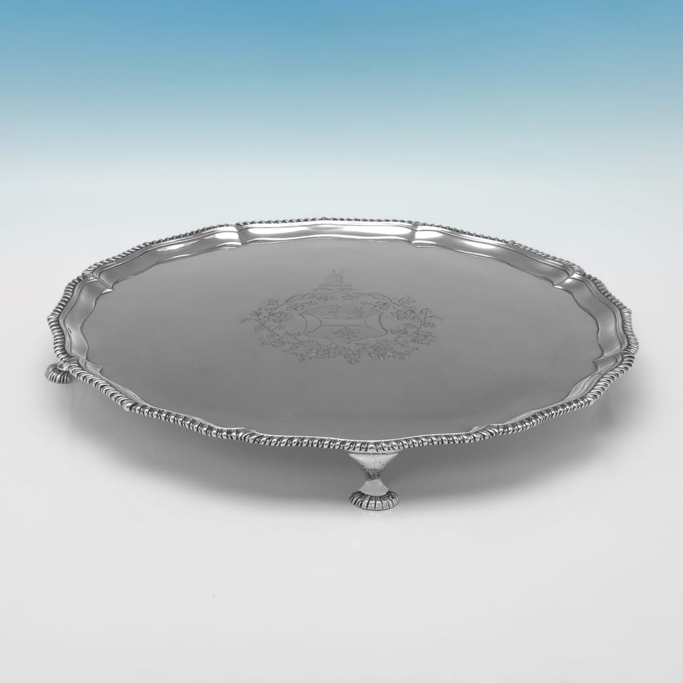 Antique Sterling Silver Salver - Ebeneezer Coker, hallmarked in 1771 London - George III - Image 2