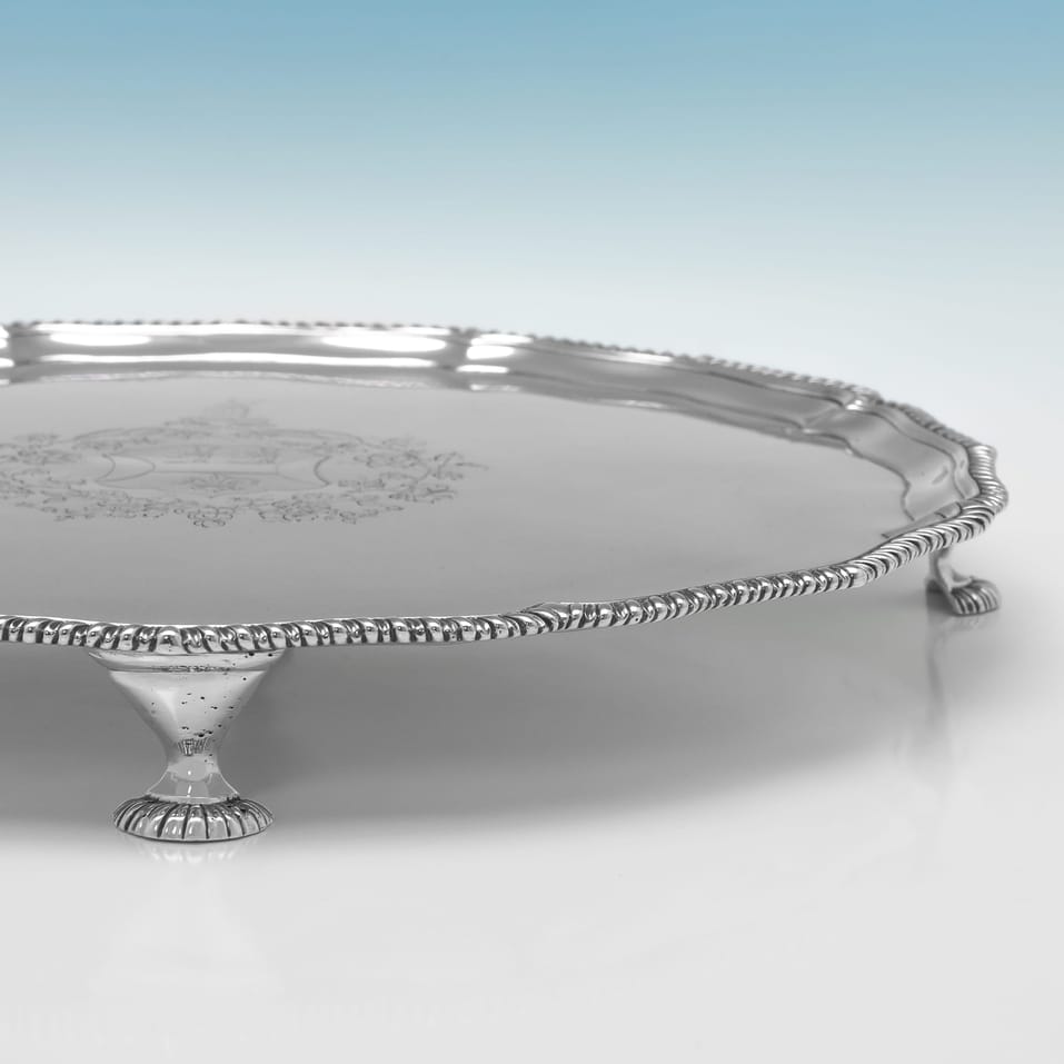 Antique Sterling Silver Salver - Ebeneezer Coker, hallmarked in 1771 London - George III - Image 3