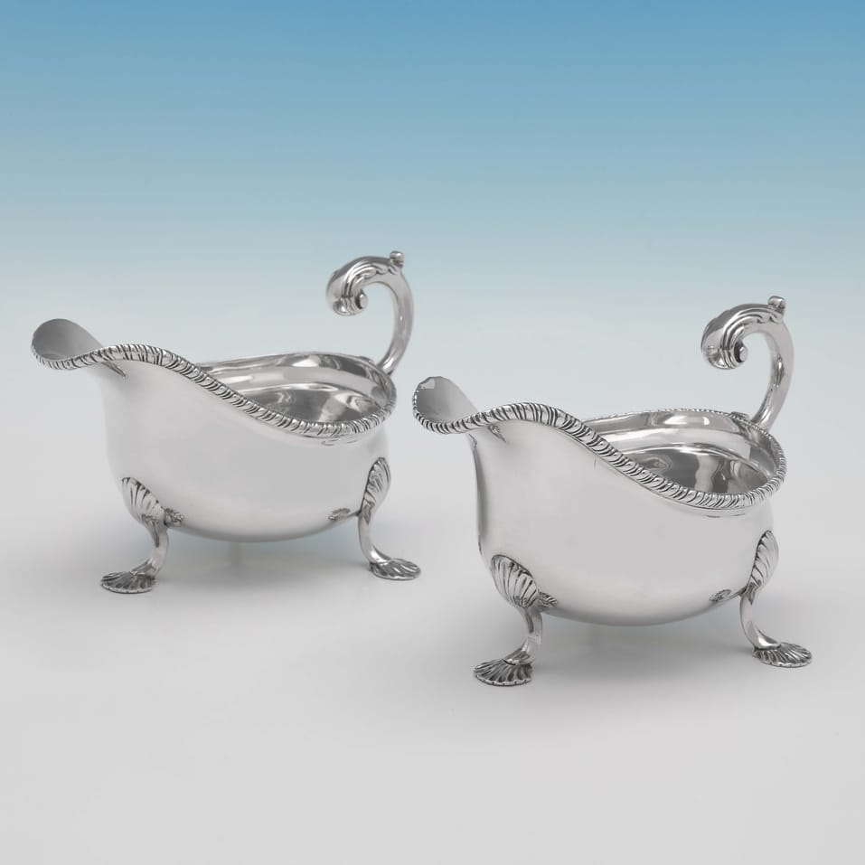 Antique Sterling Silver Pair of Sauce Boats - Lambert & Co., hallmarked in 1896 London - Victorian