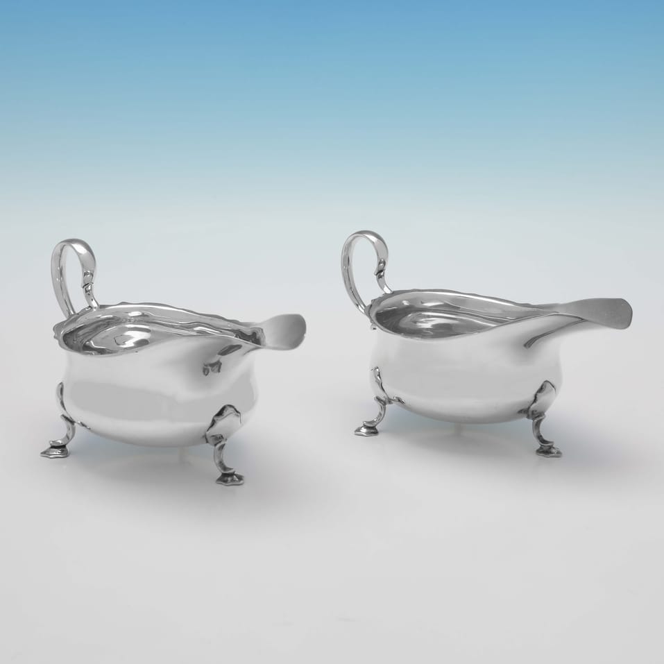 Antique Sterling Silver Pair of Sauce Boats - Martin, Hall & Co., hallmarked in 1911 Sheffield - George V