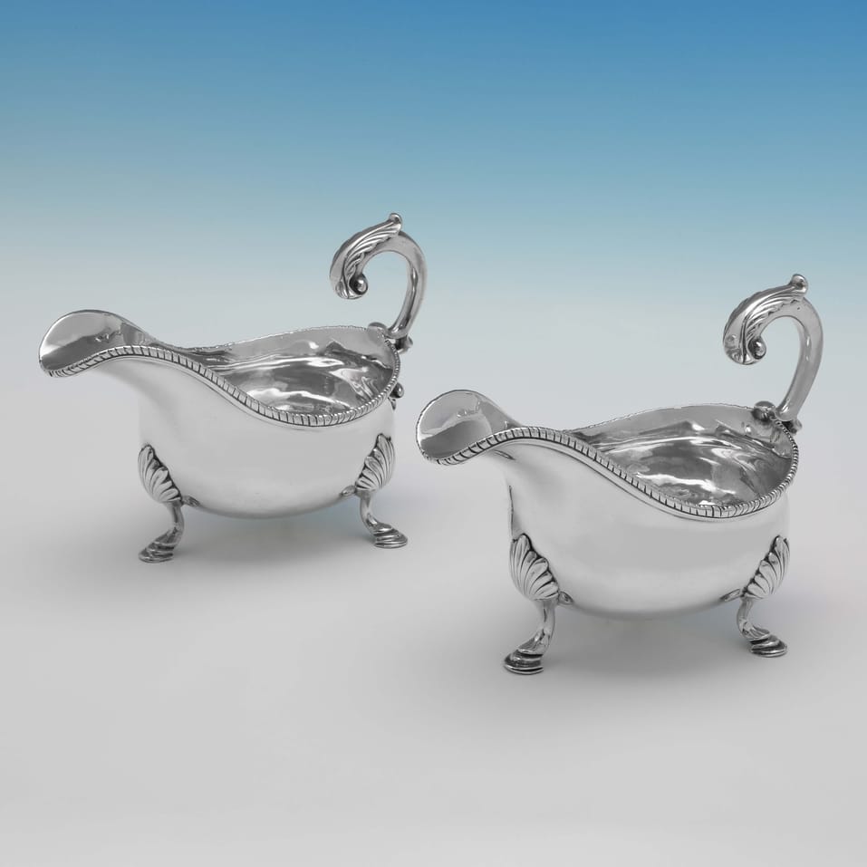 Antique Sterling Silver Pair of Sauce Boats - Francis Crump, hallmarked in 1766 London - George III