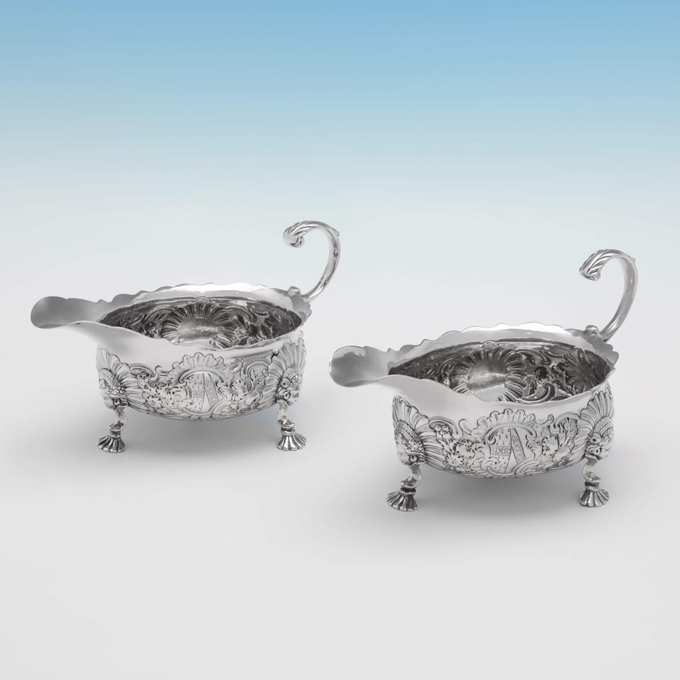 Antique Sterling Silver Pair of Sauce Boats - Richard Kersill, hallmarked in 1746 London - George II