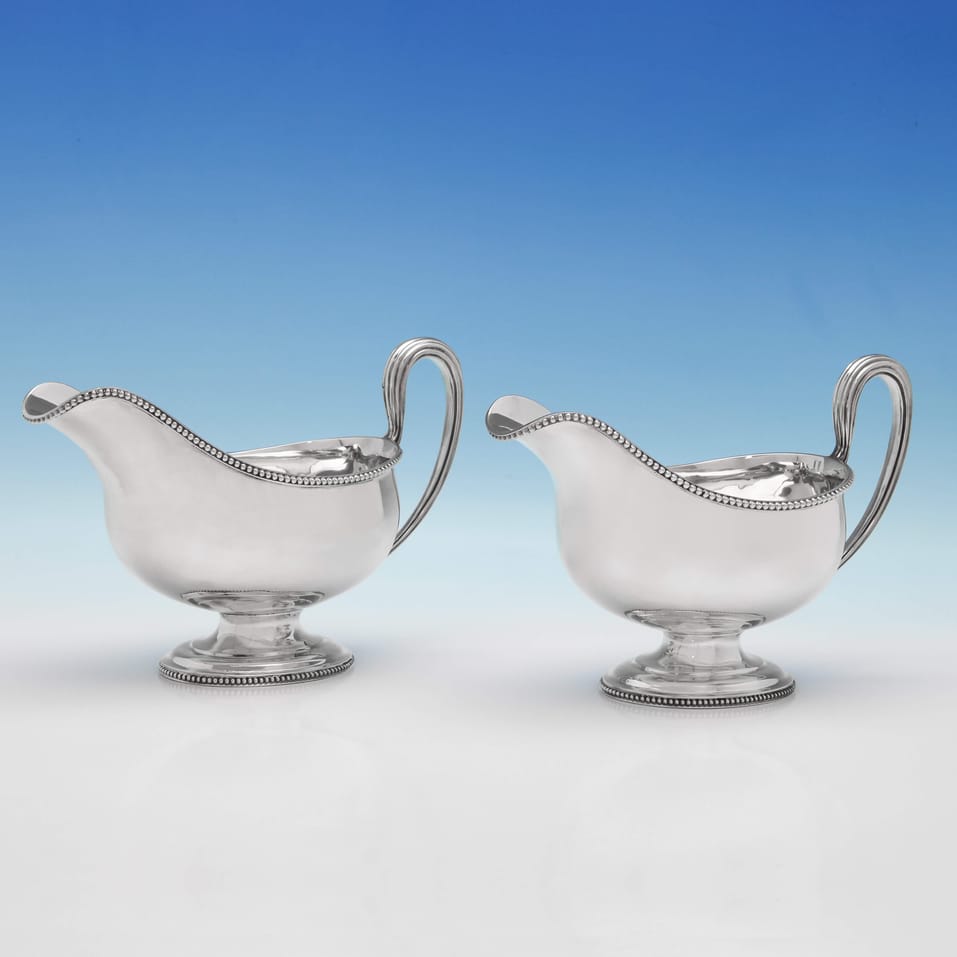 Antique Sterling Silver Pair of Very Large Sauce Boats - D. & J. Wellby, hallmarked in 1910 London - George V