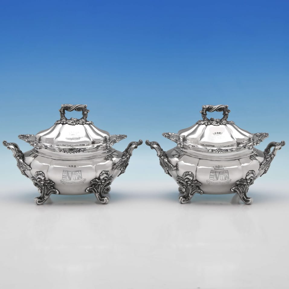 Antique Sterling Silver Pair of Sauce Tureens - John Figg, hallmarked in 1842 London - Victorian