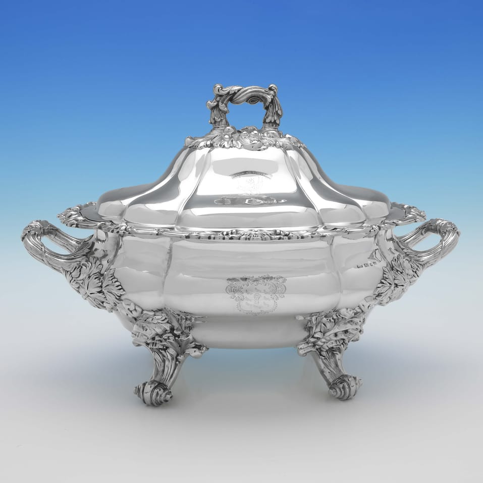 Antique Sterling Silver Soup Tureen - Robert Gainsford, hallmarked in 1833 Sheffield - William IV