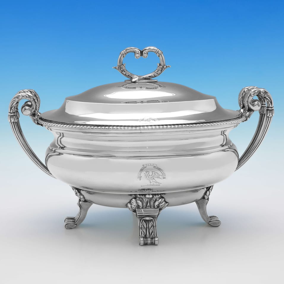 Antique Sterling Silver Soup Tureen - William Pitts, hallmarked in 1799 London - George III