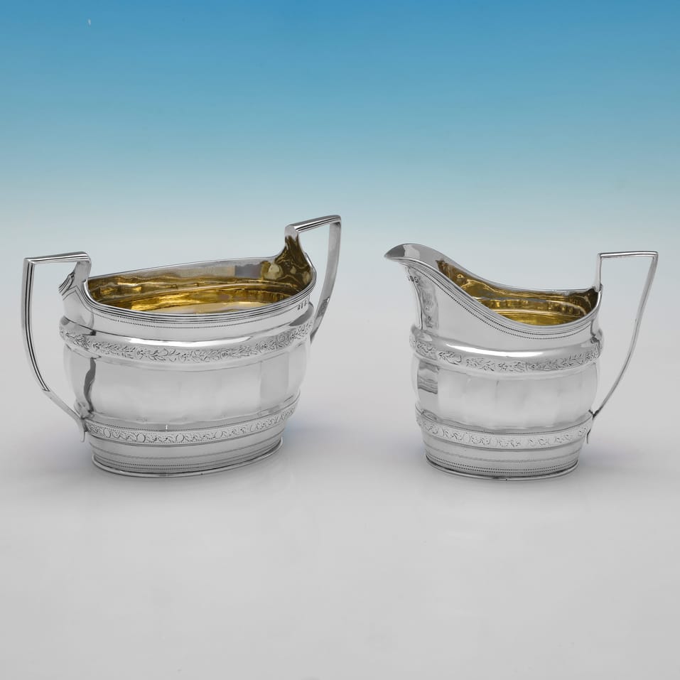 Antique Sterling Silver Sugar & Cream Set - Stephen Adams I, hallmarked in 1801 London - George III