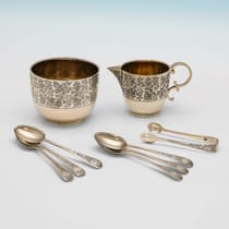 Antique Sterling Silver Sugar & Cream Set - Wakely & Wheeler, hallmarked in 1887 London - Victorian - Thumbnail 2