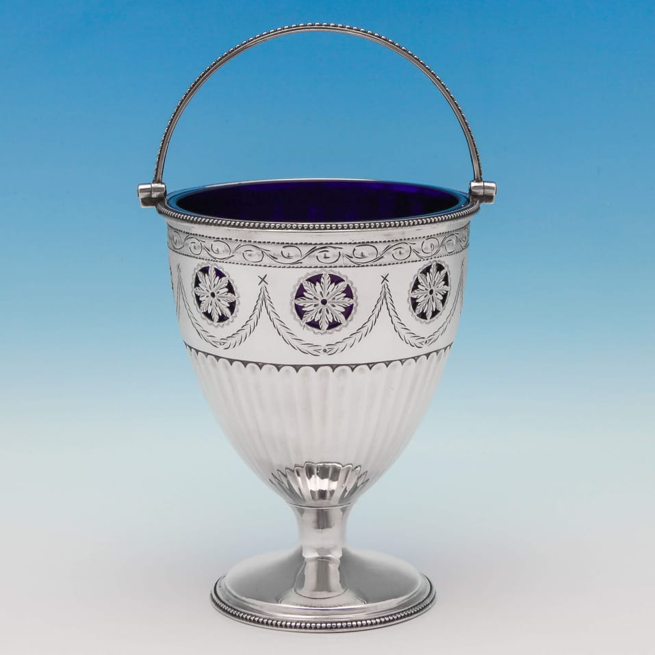 Antique Sterling Silver & Glass Sugar Basket - Burrage Davenport, hallmarked in 1783 London - George III