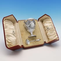 Antique Sterling Silver & Glass Sugar Basket & Spoon - Skinner & Co., hallmarked in 1914 London - George V - Thumbnail 1