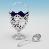 Antique Sterling Silver & Glass Sugar Basket & Spoon - Skinner & Co., hallmarked in 1914 London - George V - Thumbnail 2