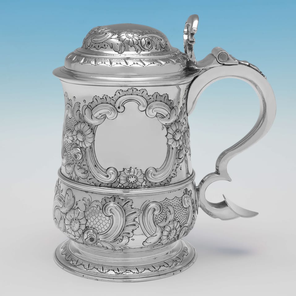 Antique Sterling Silver Tankard - John Langlands I & John Goodrick, hallmarked in 1756 Newcastle - George II