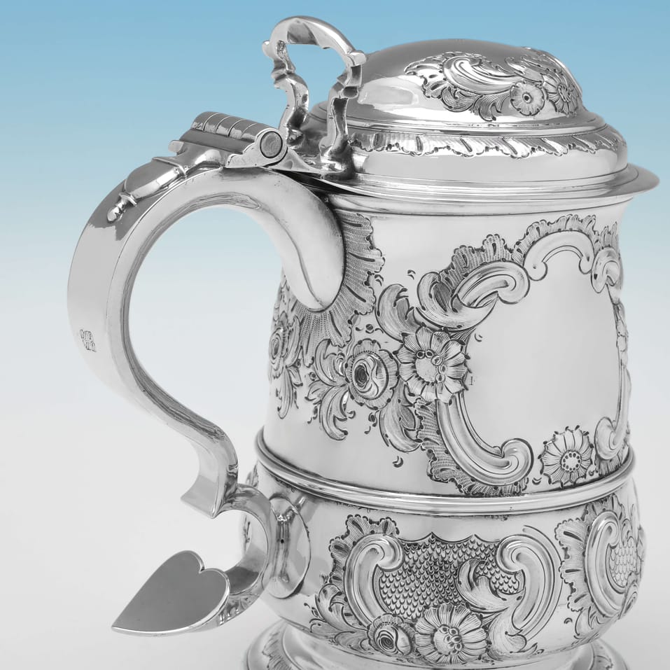 Antique Sterling Silver Tankard - John Langlands I & John Goodrick, hallmarked in 1756 Newcastle - George II - Image 3