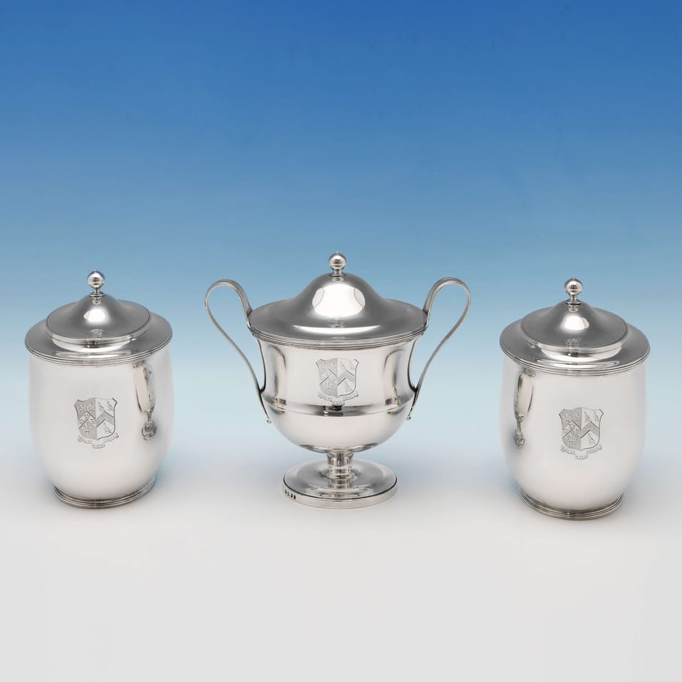 Antique Sterling Silver Set of Tea Caddies - Robert Sharp, hallmarked in 1797 London - George III