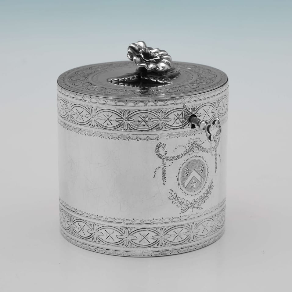 Antique Sterling Silver Tea Caddy - Walter Brind, hallmarked in 1775 London - George III