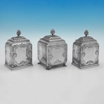 Antique Sterling Silver Suite of Tea & Sugar Caddies - John Pero, hallmarked in 1739 London - George II - Thumbnail 1