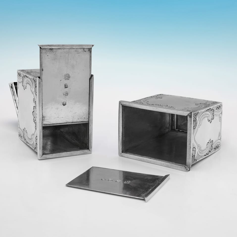 Antique Sterling Silver Suite of Tea & Sugar Caddies - John Pero, hallmarked in 1739 London - George II - Image 5