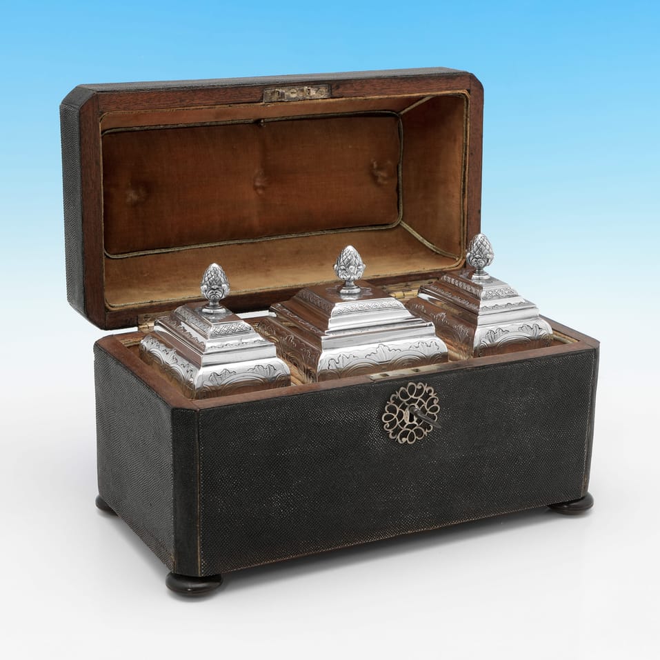 Antique Sterling Silver Suite of Tea & Sugar Caddies - John Pero, hallmarked in 1739 London - George II - Image 8