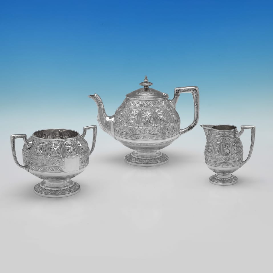 Antique Sterling Silver 3 Piece Tea Set - Hamilton & Inches, hallmarked in 1878 Edinburgh - Victorian