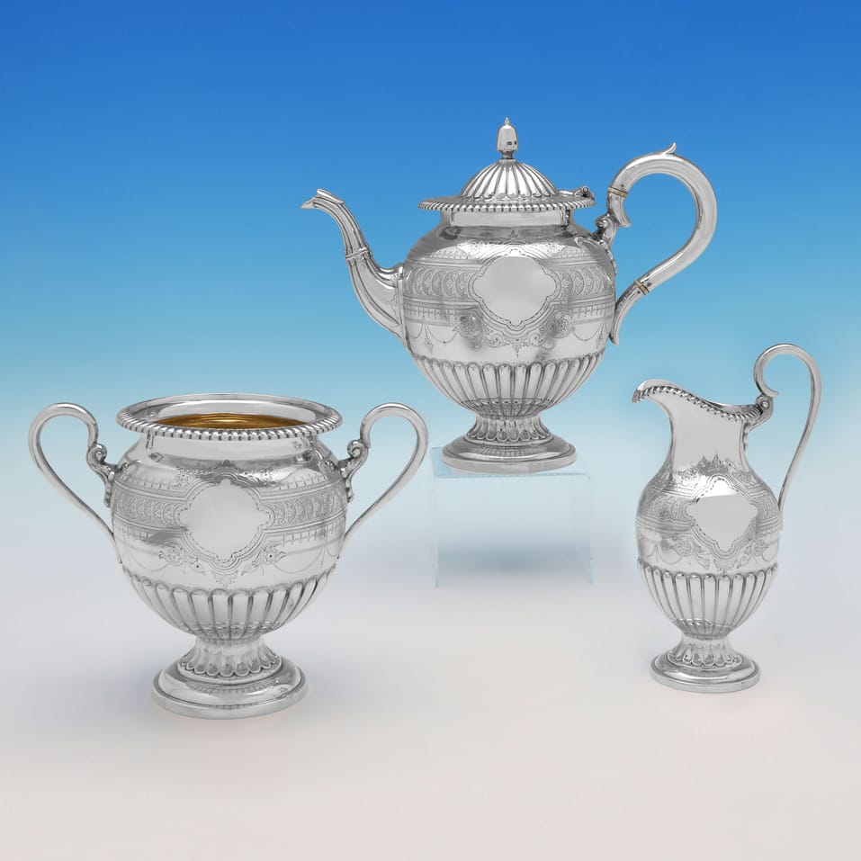 Antique Sterling Silver 3 Piece 'Urn' Shape Tea Set - Roberts & Belk, hallmarked in 1876 Sheffield - Victorian - Image 1