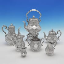 Antique Sterling Silver 7 Piece Tea & Coffee Set - Robert Hennell III, hallmarked in 1861 London - Victorian - Thumbnail 1