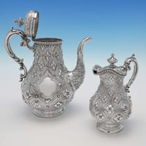 Antique Sterling Silver 7 Piece Tea & Coffee Set - Robert Hennell III, hallmarked in 1861 London - Victorian - Thumbnail 4