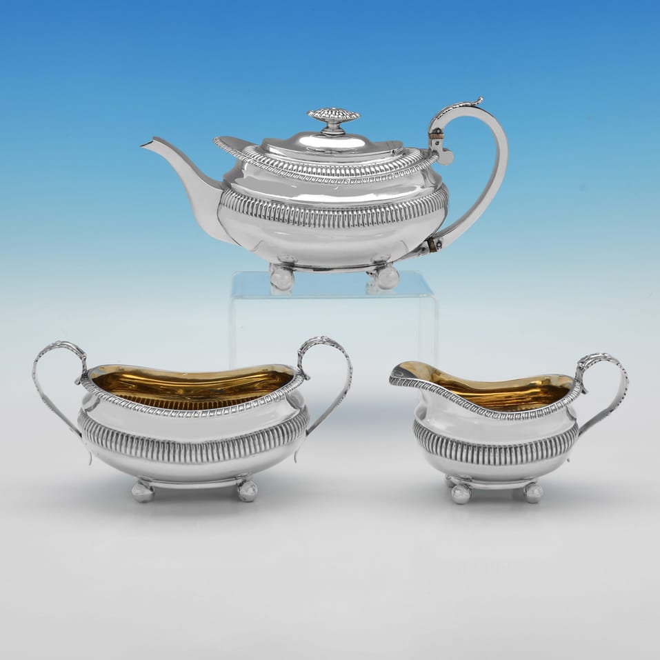 Antique Sterling Silver 3 Piece Tea Set - Joseph Angell II, hallmarked in 1819 London - Regency